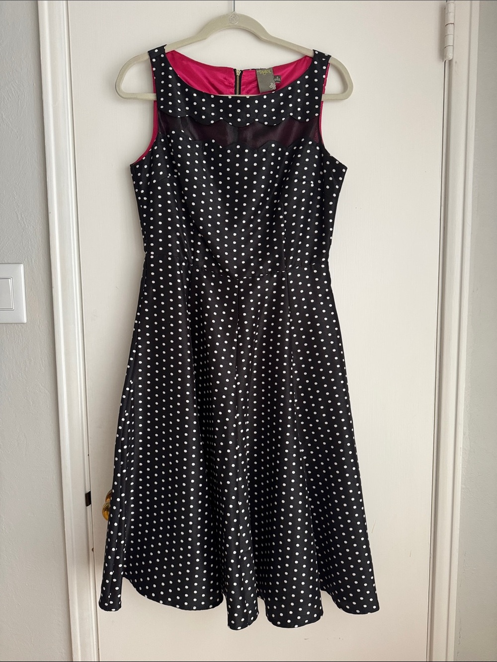 Taylor Black and White Polka Dot Dress with Hot Pink Lining (upper only).